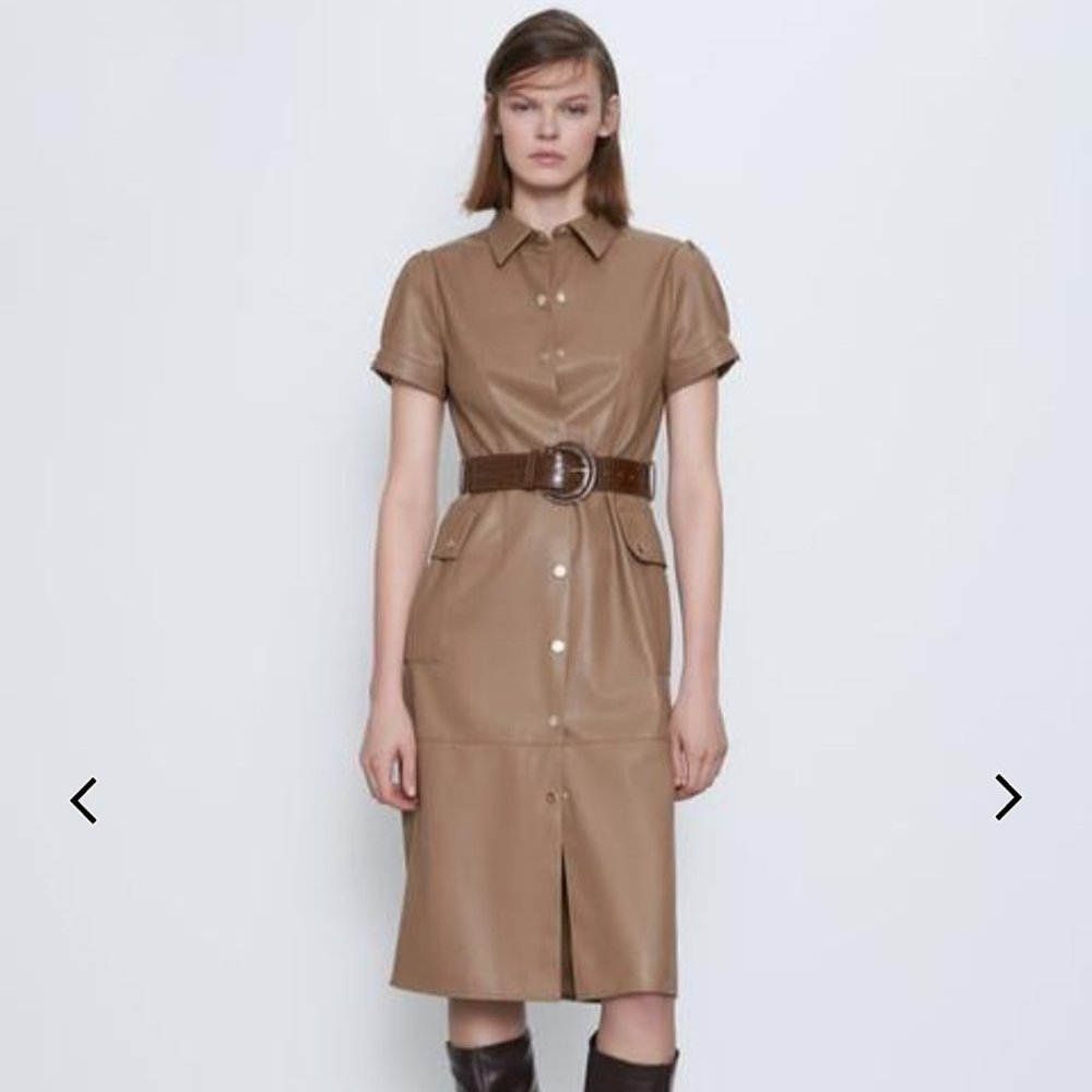 ZARA FAUX LEATHER BELTED CARGO DRESS